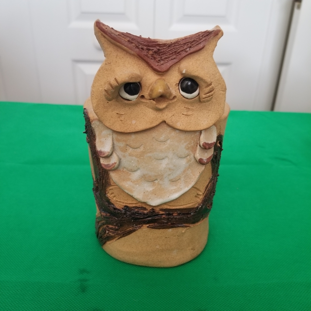 Art Pottery OWL Utensil Holder Pencil Holder 6 1/2" Tall